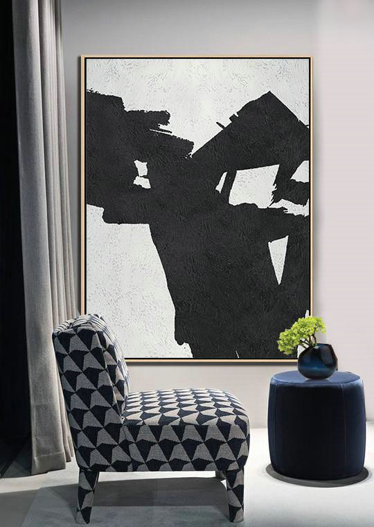 Oversized Art,Black And White Minimal Painting On Canvas - Family Wall Decor